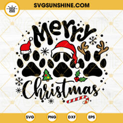 Merry Christmas Paws SVG, Paws With Santa Hat SVG, Christmas Dog SVG PNG DXF EPS