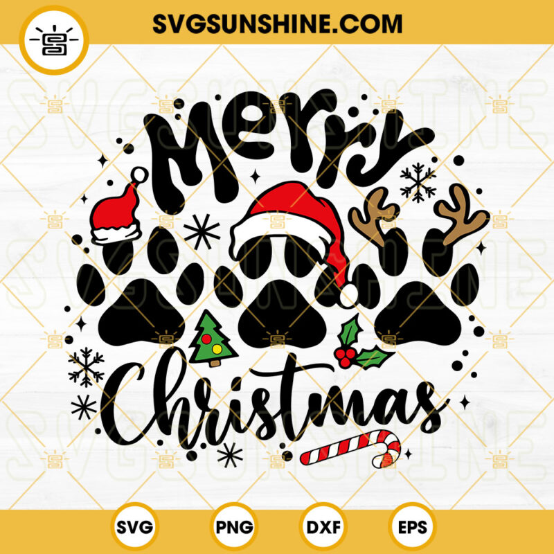 Merry Christmas Paws SVG, Paws With Santa Hat SVG, Christmas Dog SVG ...