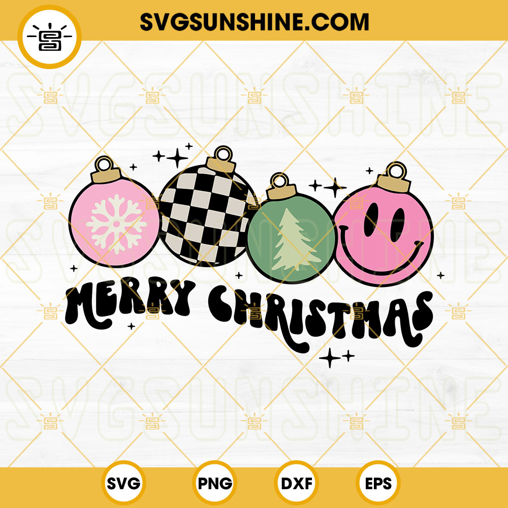 Merry Christmas SVG, Retro Christmas SVG, Groovy Christmas SVG, Smiley Christmas SVG PNG DXF EPS