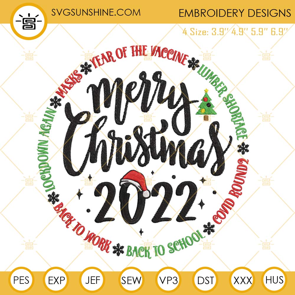 Merry Christmas 2022 Embroidery Designs, Christmas Sign Embroidery Files