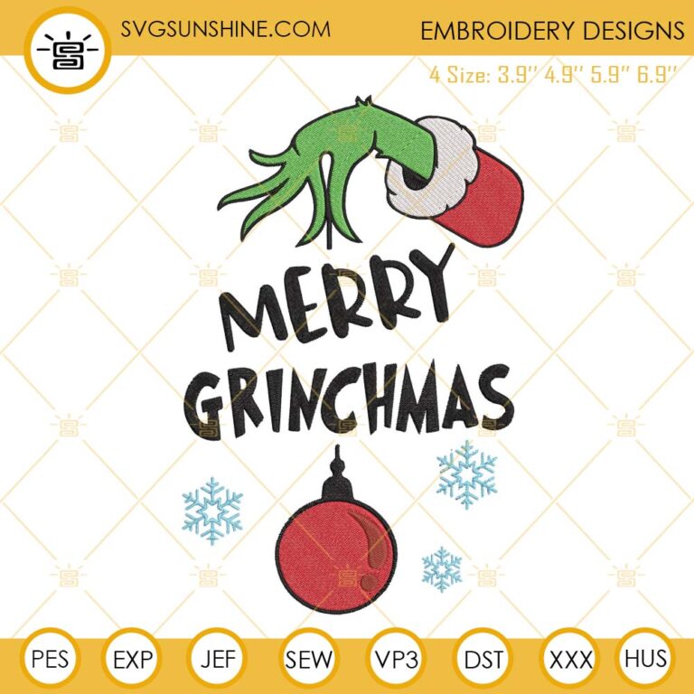 Merry Grinchmas Ornament Christmas Embroidery Files, Grinch Hand ...