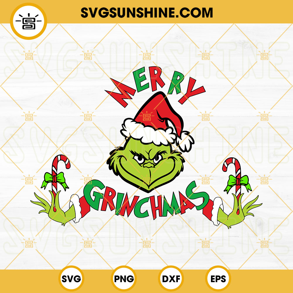 Merry Grinchmas SVG, Grinch Face SVG, Grinch Hand Candy Cane Christmas SVG PNG DXF EPS Cut Files