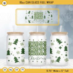 Merry Merry Merry Christmas 16oz Can Glass Full Wrap SVG, Retro Christmas SVG, Merry Christmas Libbey Can Glass SVG