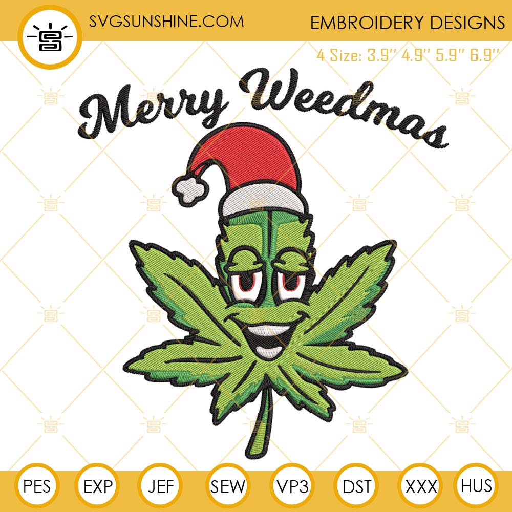 Merry Weedmas Embroidery Designs, Marijuana Funny Christmas Weed Embroidery Files