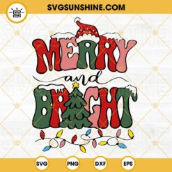 Merry And Bright Svg, Christmas Svg, Unique Christmas Saying Svg, Snowflake Svg, Santa Svg, Winter Sign Svg