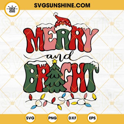 Merry And Bright SVG, Retro Christmas SVG, Christmas SVG Files For Cricut