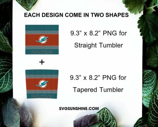 Miami Dolphins Christmas 20oz Skinny Tumbler PNG, NFL Team Football Miami Dolphins Ugly Sweater Tumbler PNG File Digital Download