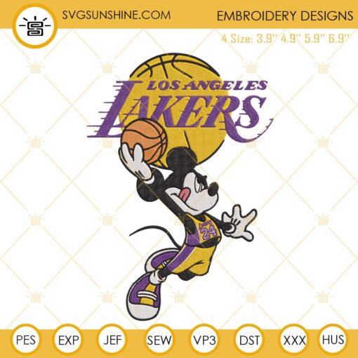 Los Angeles Lakers Mickey Mouse Embroidery Designs, LA Lakers Embroidery Files