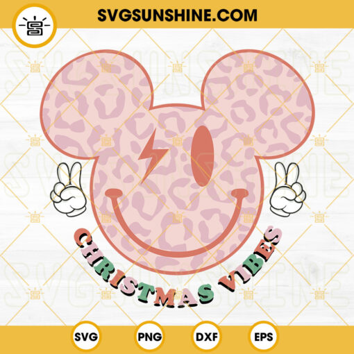Mickey Mouse Christmas Vibes SVG, Mickey Christmas SVG, Retro Christmas SVG, Mickey Mouse Smiley Face Christmas SVG PNG DXF EPS Cutting Files