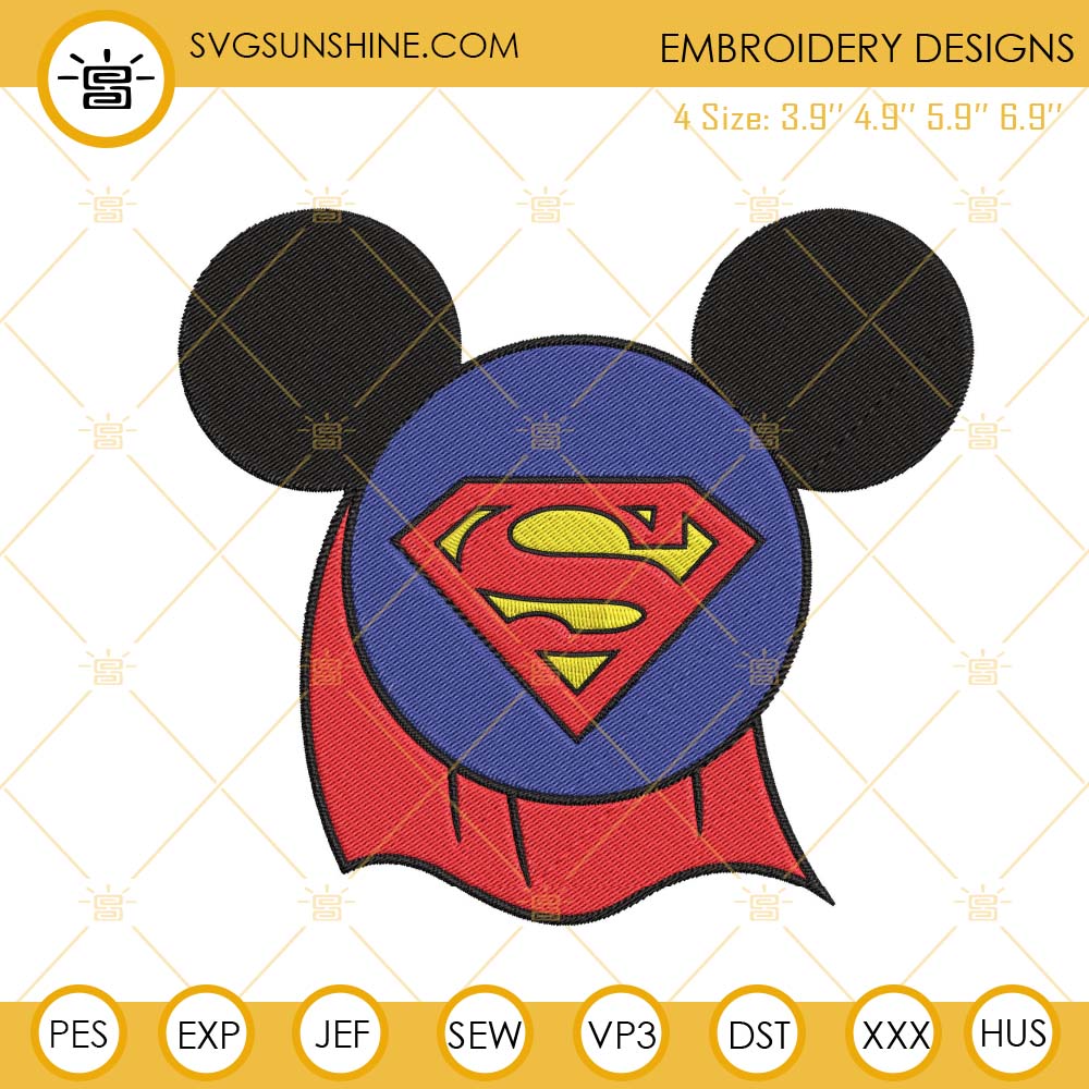 Superman Mickey Mouse Head Embroidery Designs, Superhero Embroidery Files
