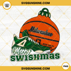 Milwaukee Basketball Merry Swishmas PNG, Milwaukee Bucks Basketball Christmas Ornament PNG