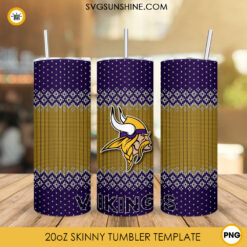 Minnesota Vikings Christmas 20oz Skinny Tumbler PNG, NFL Team Football Minnesota Vikings Ugly Sweater Tumbler PNG File Digital Download