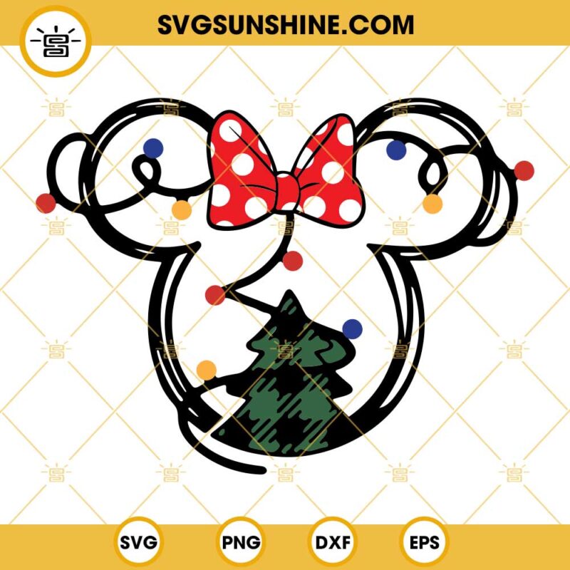 Minnie Christmas Lights And Christmas Tree SVG, Disney Christmas SVG