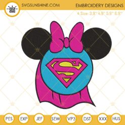 Superman Minnie Mouse Head Embroidery Design, Superhero Embroidery File