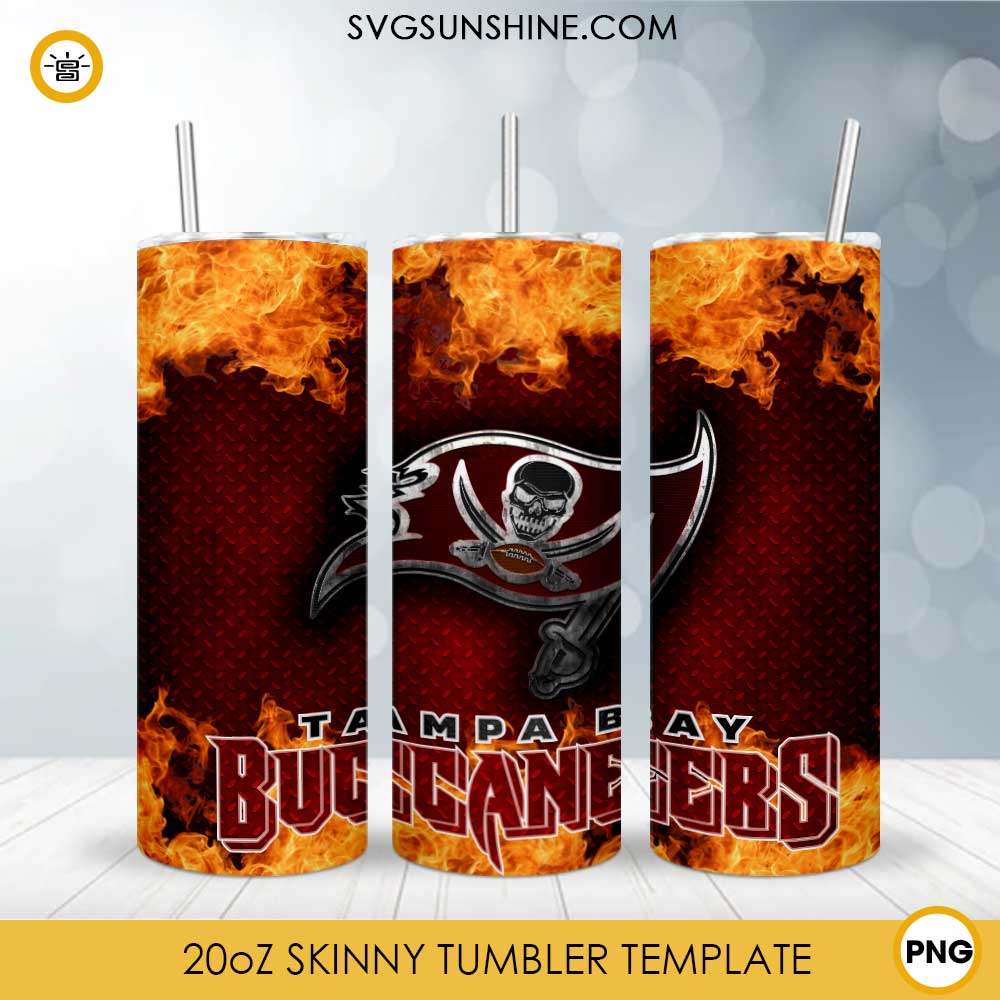 Tampa Bay Buccaneers Fire And Flame Flare On Metal 20oz Skinny Tumbler Template PNG, Tampa Bay Buccaneers Tumbler Template PNG File Digital Download