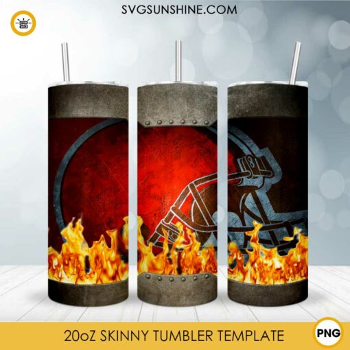 Cleveland Browns Fire And Flame 20oz Skinny Tumbler Template PNG, Cleveland Browns Tumbler Template PNG File Digital Download