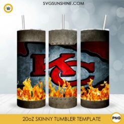 Kansas City Chiefs Fire And Flame 20oz Skinny Tumbler Template PNG, Kansas City Chiefs Tumbler Template PNG File Digital Download