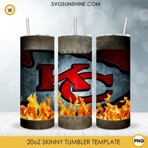 Kansas City Chiefs Fire And Flame 20oz Skinny Tumbler Template PNG, Kansas City Chiefs Tumbler Template PNG File Digital Download