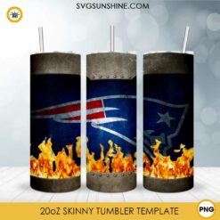 New England Patriots Fire And Flame 20oz Skinny Tumbler Template PNG, New England Patriots Tumbler Template PNG File Digital Download