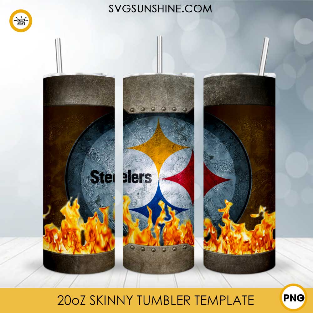 Pittsburgh Steelers Fire And Flame 20oz Skinny Tumbler Template PNG, Pittsburgh Steelers Tumbler Template PNG File Digital Download
