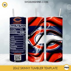 Chicago Bears Fun Facts 20oz Skinny Tumbler Template PNG, Chicago Bears Tumbler Template PNG File Digital Download