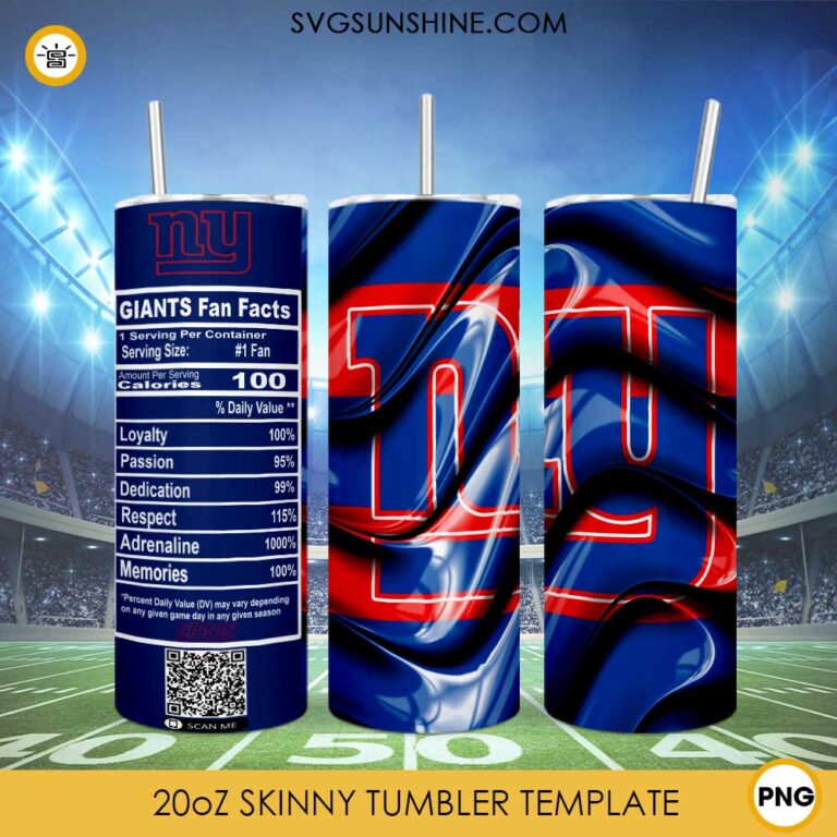 New York Giants Fun Facts 20oz Skinny Tumbler Template PNG, New York ...