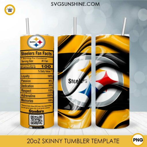 Pittsburgh Steelers Fun Facts 20oz Skinny Tumbler Template PNG, Pittsburgh Steelers Tumbler Template PNG File Digital Download
