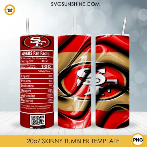 San Francisco 49ers Fun Facts 20oz Skinny Tumbler Template PNG, San Francisco 49ers Tumbler Template PNG File Digital Download