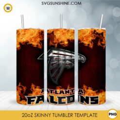 Atlanta Falcons Fire And Flame Flare On Metal 20oz Skinny Tumbler Template PNG, Atlanta Falcons Tumbler Template PNG File Digital Download