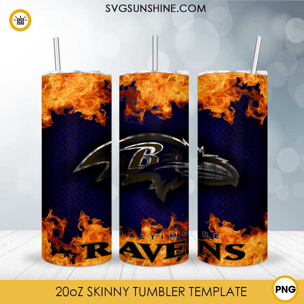 Baltimore Ravens Fire And Flame Flare On Metal 20oz Skinny Tumbler Template PNG, Baltimore Ravens Tumbler Template PNG File Digital Download