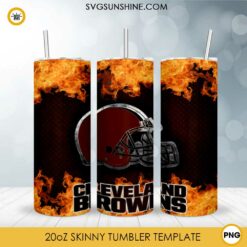 Cleveland Browns Fire And Flame Flare On Metal 20oz Skinny Tumbler Template PNG, Cleveland Browns Tumbler Template PNG File Digital Download