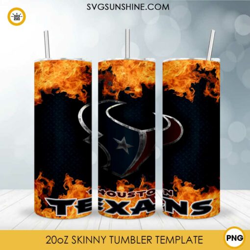 Houston Texans Fire And Flame Flare On Metal 20oz Skinny Tumbler Template PNG, Houston Texans Tumbler Template PNG File Digital Download