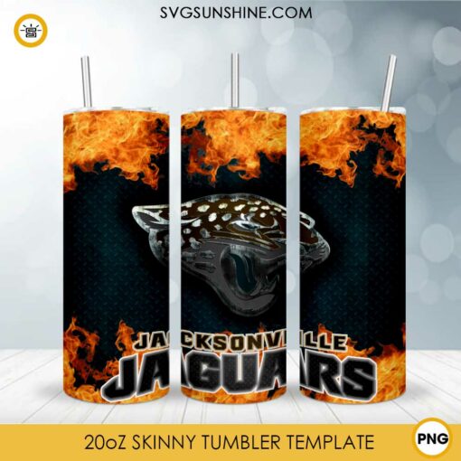 Jacksonville Jaguars Fire And Flame Flare On Metal 20oz Skinny Tumbler Template PNG, Jacksonville Jaguars Tumbler Template PNG File Digital Download