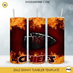 Kansas City Chiefs Fire And Flame Flare On Metal 20oz Skinny Tumbler Template PNG, Kansas City Chiefs Tumbler Template PNG File Digital Download