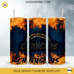 Los Angeles Chargers Fire And Flame Flare On Metal 20oz Skinny Tumbler Template PNG, Los Angeles Chargers Tumbler Template PNG File Digital Download