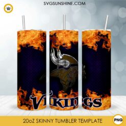 Minnesota Vikings Fire And Flame Flare On Metal 20oz Skinny Tumbler Template PNG, Minnesota Vikings Tumbler Template PNG File Digital Download
