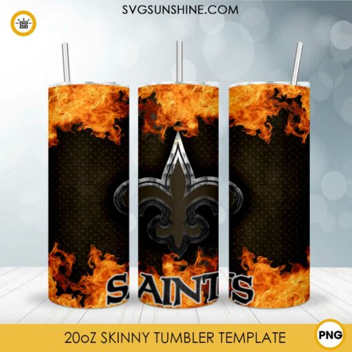 New Orleans Saints Fire And Flame Flare On Metal 20oz Skinny Tumbler Template PNG, New Orleans Saints Tumbler Template PNG File Digital Download