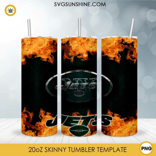 New York Jets Fire And Flame Flare On Metal 20oz Skinny Tumbler Template PNG, New York Jets Tumbler Template PNG File Digital Download