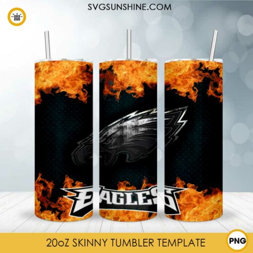 Philadelphia Eagles Fire And Flame Flare On Metal 20oz Skinny Tumbler Template PNG, Philadelphia Eagles Tumbler Template PNG File Digital Download