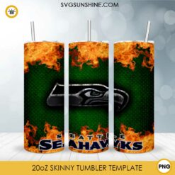 Seattle Seahawks Fire And Flame Flare On Metal 20oz Skinny Tumbler Template PNG, Seattle Seahawks Tumbler Template PNG File Digital Download