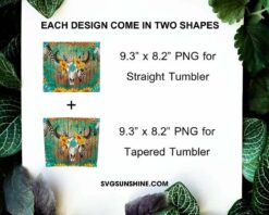 Boho Bull Skull 20oz Skinny Tumbler Design, Leopard Pattern Tumbler PNG Sublimation