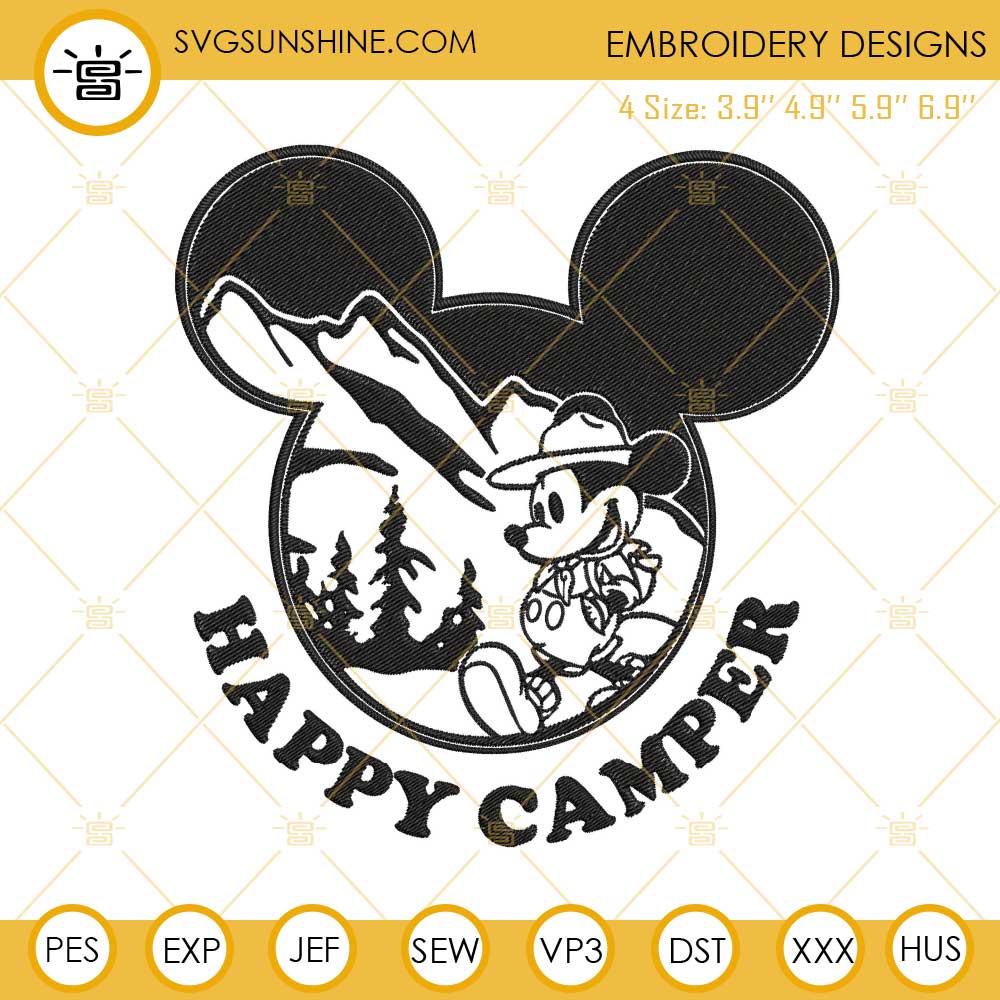 Happy Camper Mickey Embroidery Design, Camping Mickey Ears Embroidery Files