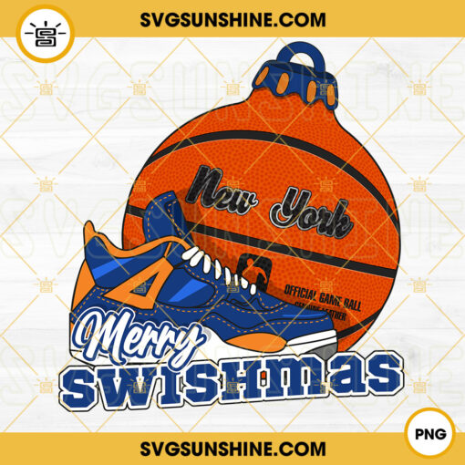 New York Basketball Merry Swishmas PNG, New York Knicks Basketball Christmas Ornament PNG
