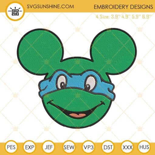 Ninja Turtles Mickey Mouse Head Embroidery Design Instant Download