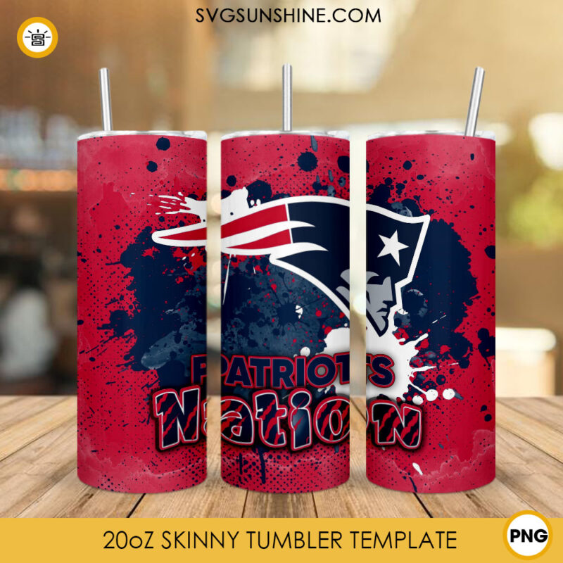 Patriots Nation Tumbler Wrap PNG, New England Patriots 20oz Skinny Tumbler PNG Sublimation File