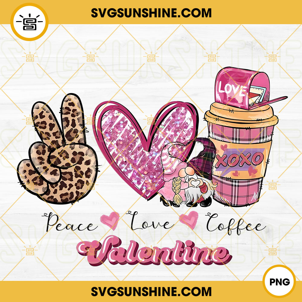 Peace Love Coffee Valentine PNG, Leopard Print Valentine's Day PNG, Cute Valentine Coffee PNG