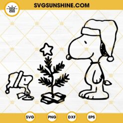 Peanuts Christmas Tree SVG, Snoopy Woodstock Santa Hat Christmas SVG PNG DXF EPS Cut Files