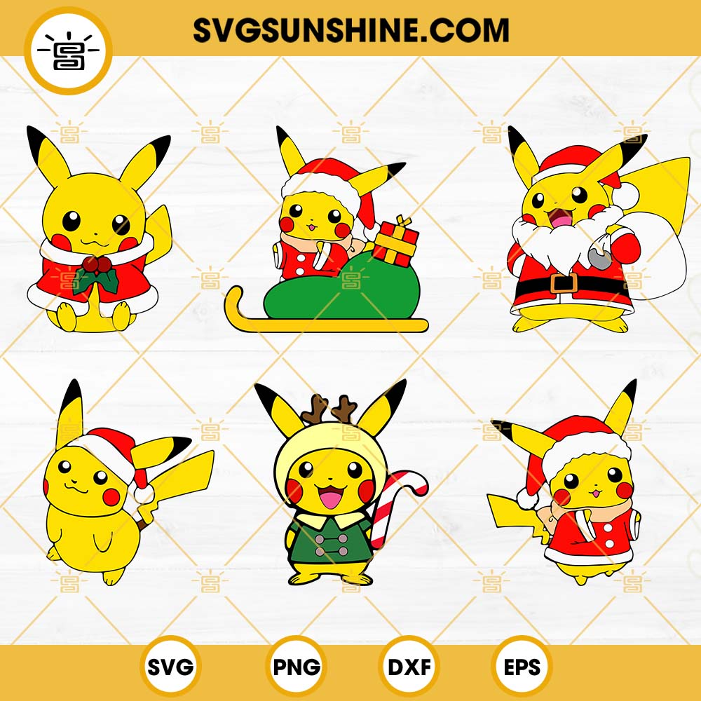 Pikachu Christmas SVG Bundle, Pikachu Santa Hat SVG, Pokemon Christmas SVG PNG DXF EPS Cricut Silhouette Cutting Files