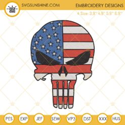 American Flag Punisher Skull Embroidery Design, Patriotic American Embroidery Files
