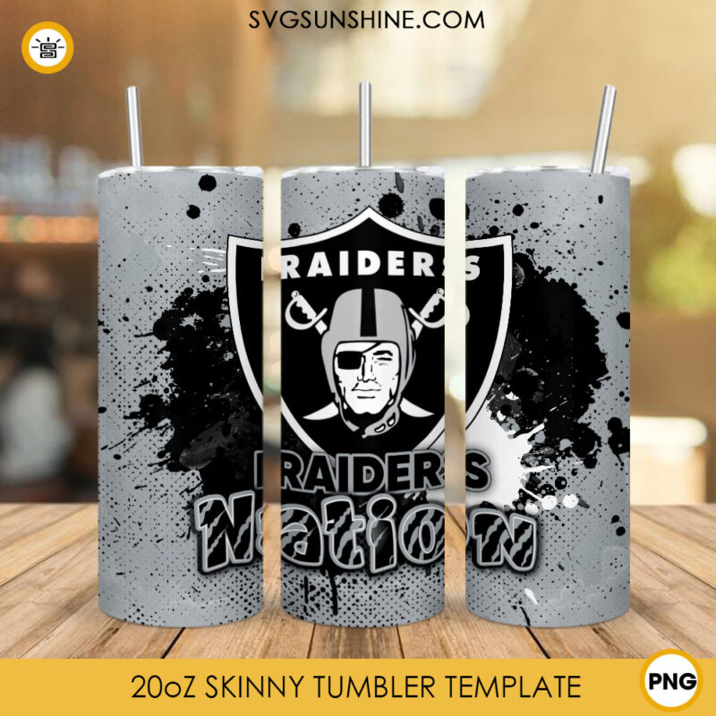 Raiders Nation Tumbler Wrap PNG, Las Vegas Raiders 20oz Skinny Tumbler